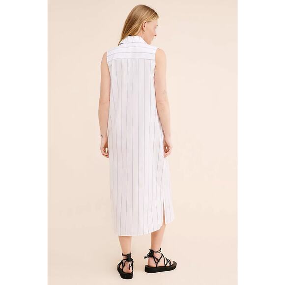 DONNI White Blue Striped Sleeveless Collared Neckline Button Front Dress Size L - Picture 3 of 11